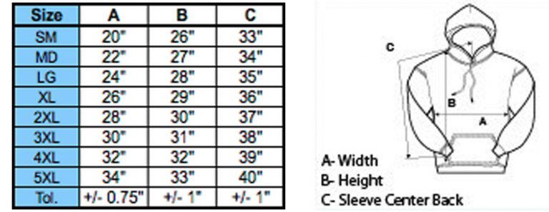 hoodies size chart - Clothpedia