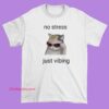 Funny No Stress Just Vibing Cat Meme Shirt featuring a relaxed chill cat graphic with playful humor text, perfect for meme lovers, cat enthusiasts, and fans of cute aesthetic streetwear apparel.